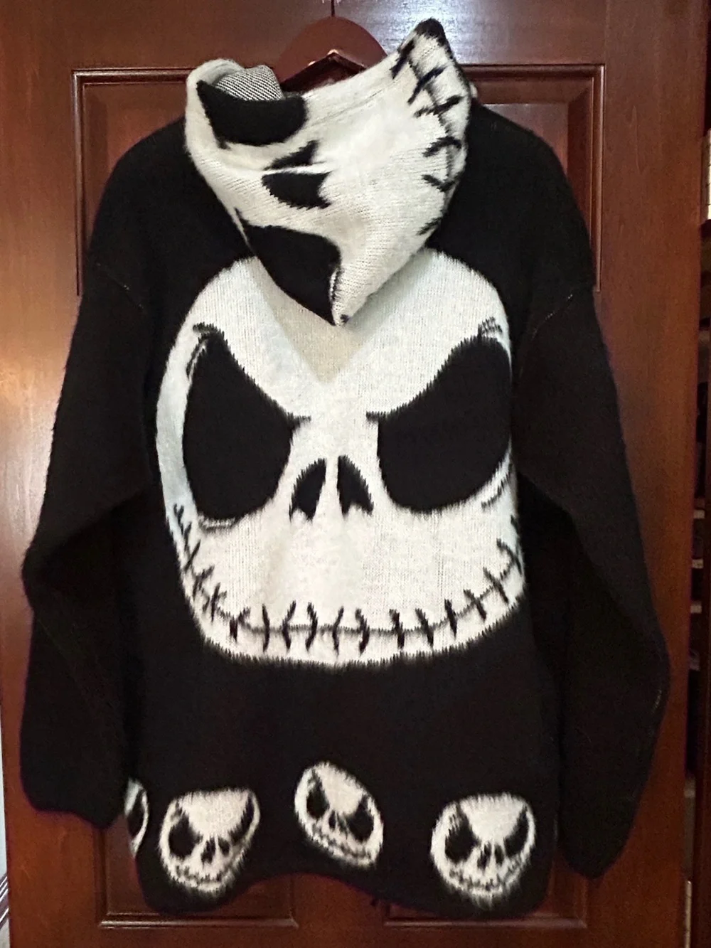 Handmade Ecuador Wool Jack Skellington Hooded Zip Sweater XL Unisex